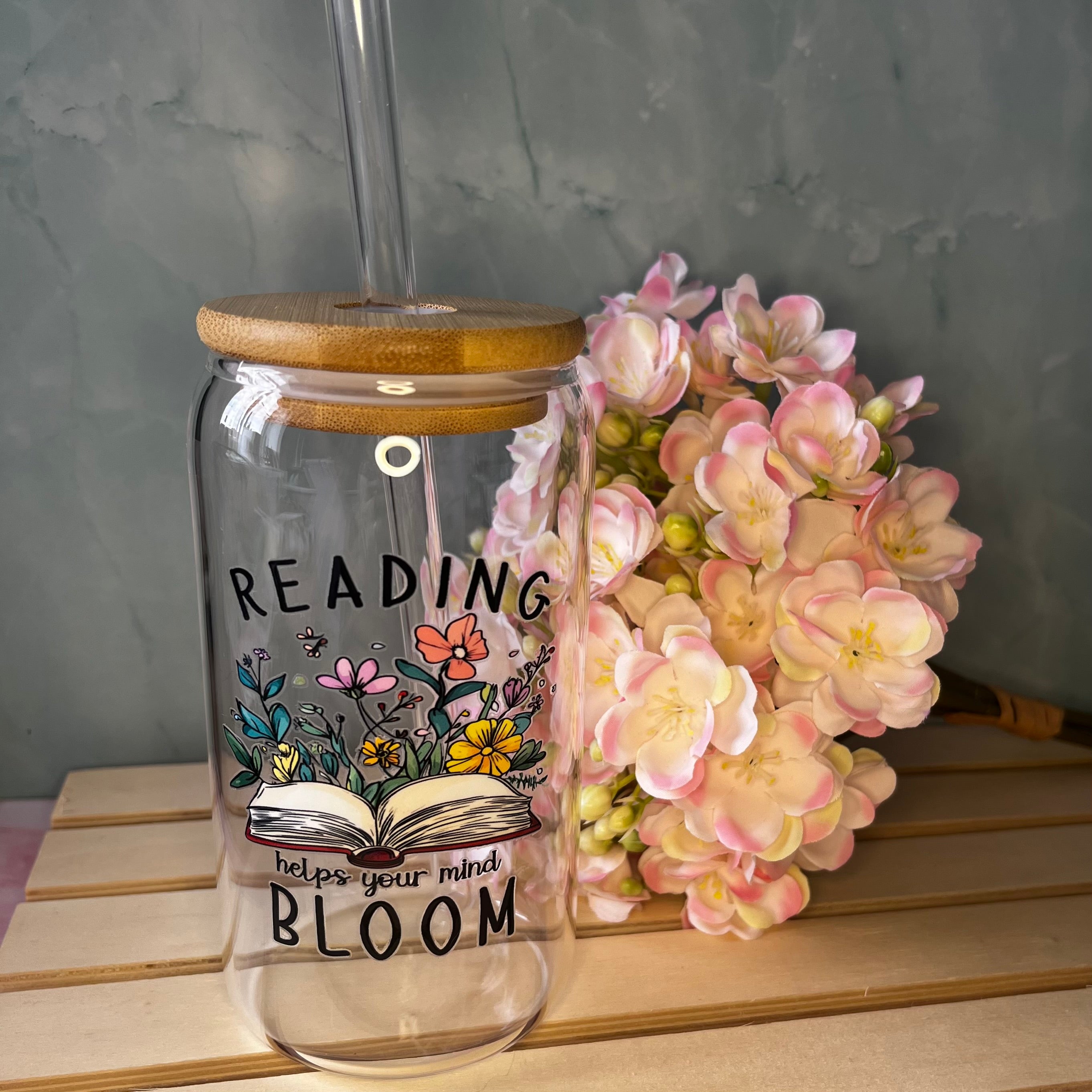Reading helps your mind bloom glass cold cup