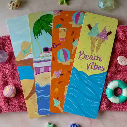 Beach days traditional bookmark set of 4 — colourful bookish gift for readers and book lovers