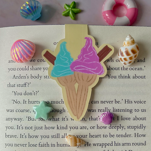 Handmade magnetic bookmark with ice cream design — bookish beach gift for readers and book lovers
yellow,  pink,  turquoise